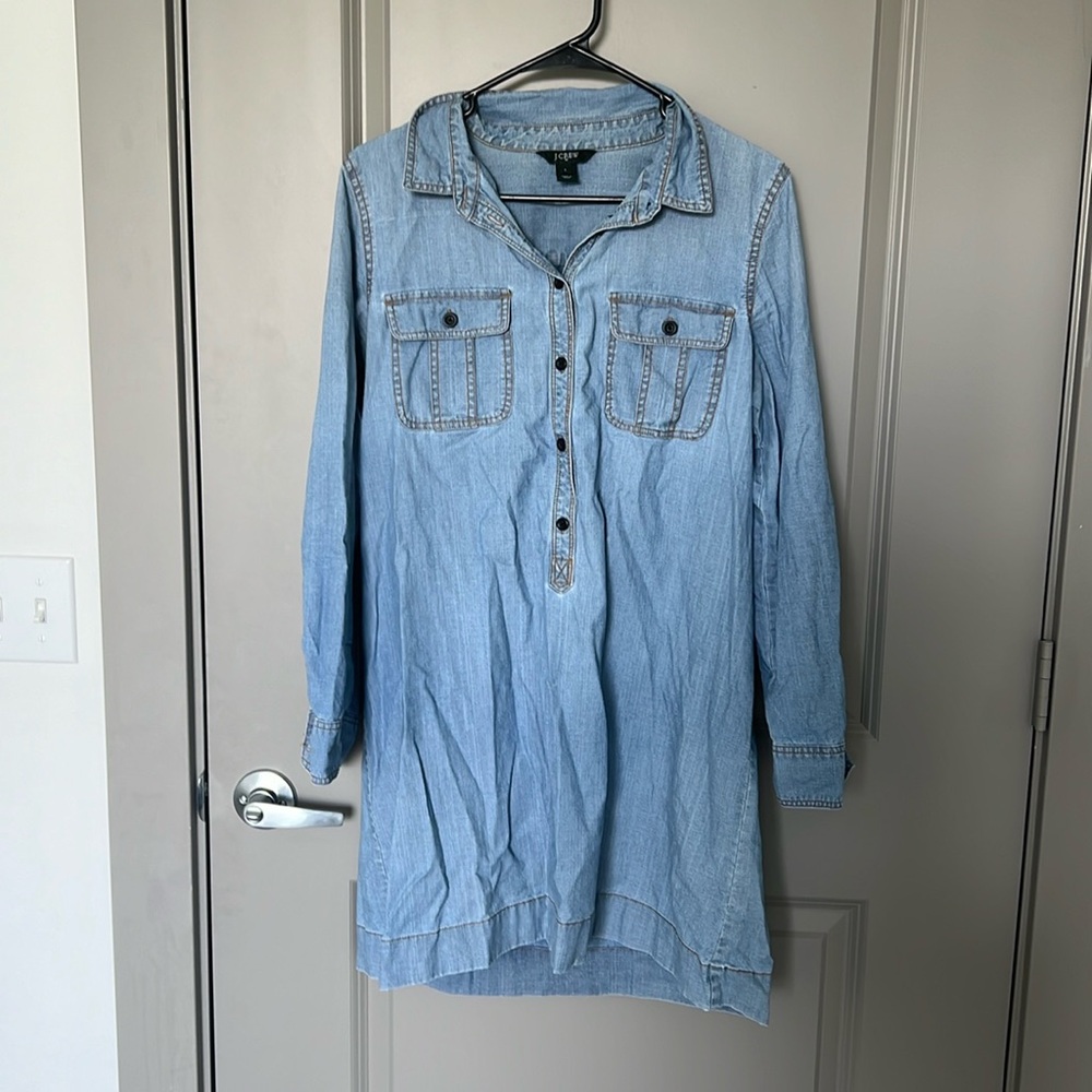 Gently worn, J Crew, denim dress, sleeves roll up and button